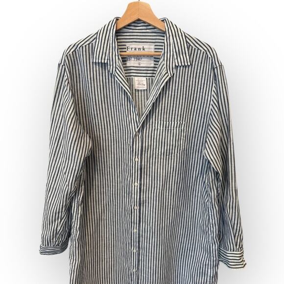 Frank & Eileen Mary Classic Linen Button Up Striped Dress Size Large - Picture 7 of 14